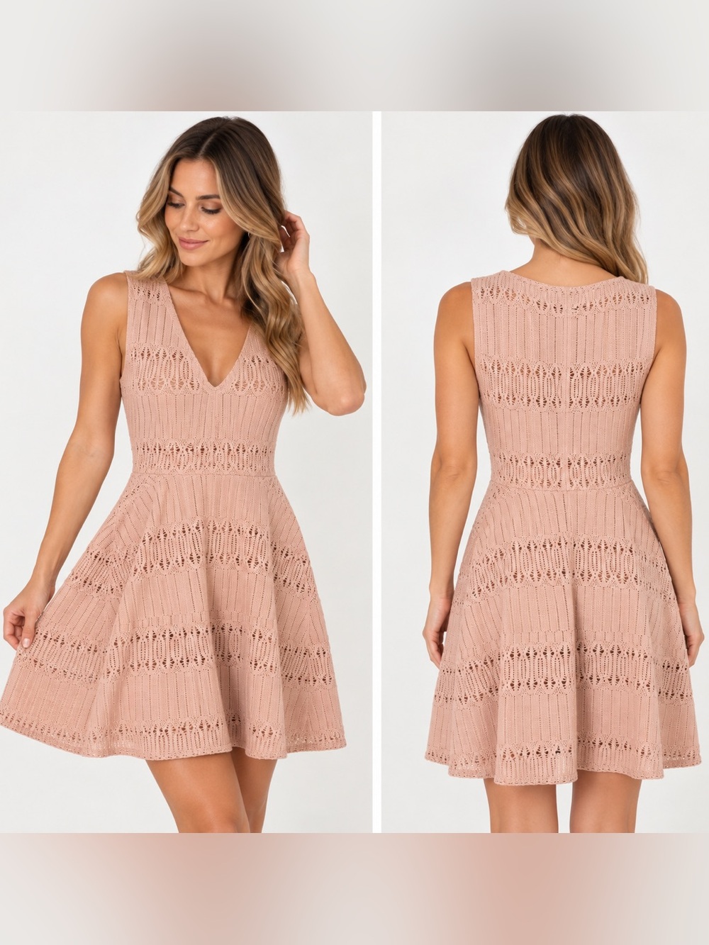 BCBGMaxAzria Blush Pink Sleeveless V-Neck Fit & Flare Mini Dress